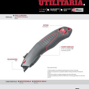 Navaja utilitaria retráctil curva de 7", hoja recubierta con PTFE Urrea