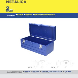 Caja portaherramientas metálica color azul sin charola 17" x 6" x 6" Foy