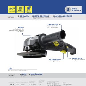 Esmeriladora angular 4-1/2" a 5" 710 W 120 V, 11500 RPM Surtek
