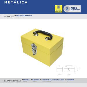 Caja portaherramientas metálica color amarillo 9" x 5" x 6" Surtek