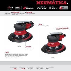Lijadora neumática roto-orbital 6" 12,000RPM, eje de 5/16" Urrea