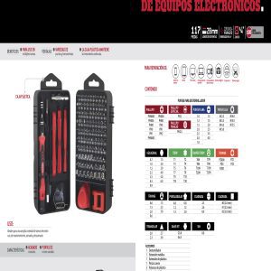 Juego para reparación de celulares y equipo eléctrico, 117 piezas en caja plástica Urrea