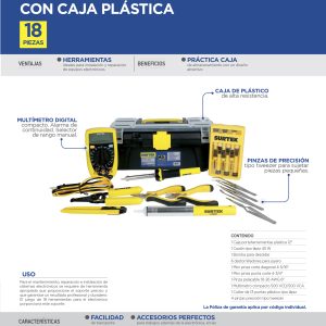 Juego combinado de herramientas para electricista con caja plástica, 18 piezas Surtek