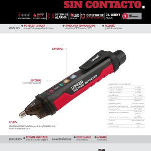 Probador de voltaje sin contacto 24 V a 1000 V con detector de campos magnéticos Urrea