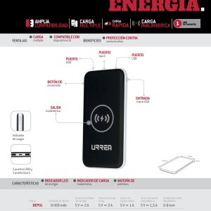 Banco de energía portátil inalámbrico 8,000 mAh Urrea