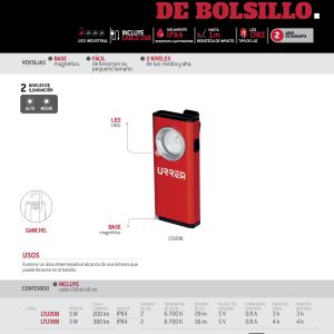 Linterna de LED tipo bolsillo recargable de 380 lm Urrea