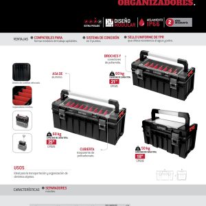 Caja portaherramientas plástica modular con organizador color negro 18"x 10" x 9" Urrea