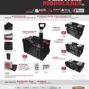 Caja portaherramientas plástica modular con compartimentos color negro 23" x 15" x 7" Urrea