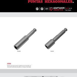 Adaptador magnético para puntas hexagonales de 5/16", hexágono de 5/16" x 2-1/2" Urrea