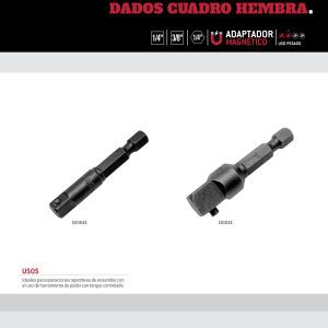 Adaptador con perno para dados cuadro hembra de 3/8", hexágono de 1/4" x 2" Urrea