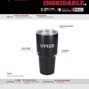 Termo de acero inoxidable negro 850 ml Urrea