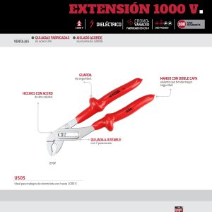 Pinza de extensión de 1000 V de 9-29/64" quijada ajustable Urrea