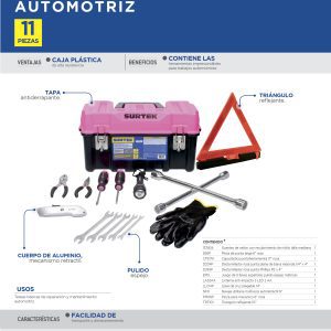 Juego combinado de herramienta automotriz 11 piezas, con caja plástica rosa Surtek