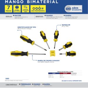 Juego de destornilladores con mango bimaterial combinados, 7 piezas  en blíster Surtek