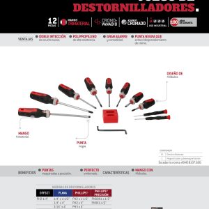 Juego de destornilladores con mango bimaterial de golpe, punta Phillips, 12 pz en blíster Urrea