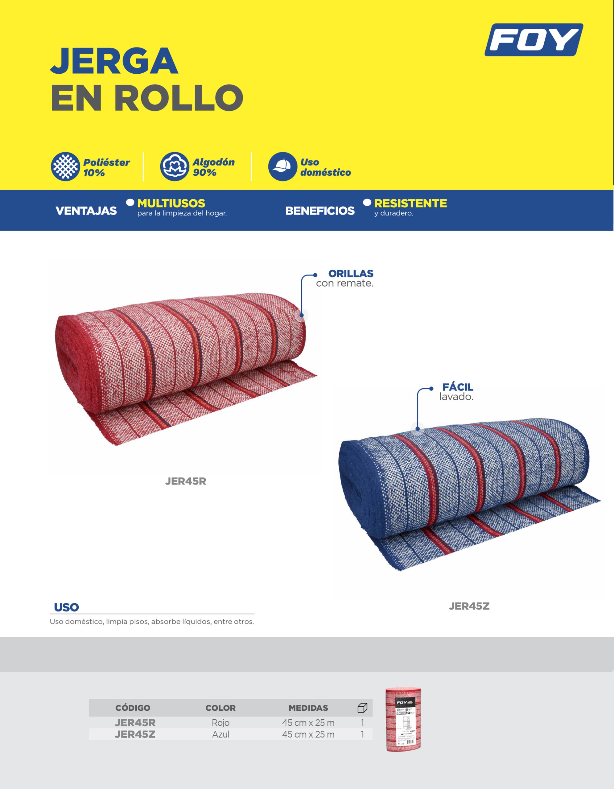 Jerga en rollo de 45 cm x 25 m roja Foy