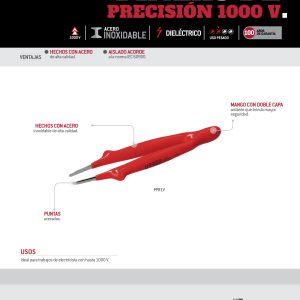 Pinza de precisión de 1000 V de 5-9/32" punta curva Urrea
