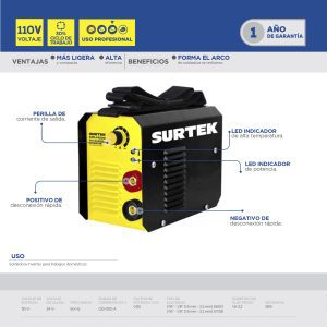 Soldadora inverter para electrodos de 1 fase 110 V, 100 A Surtek