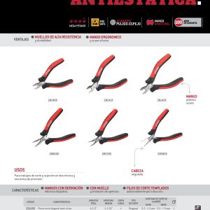 Pinza para electrónica con mango antiestático corte diagonal de 4-1/2" al ras Urrea