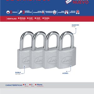 Juego de candados de acero largos 38 mm, llave estándar, 4 piezas Lock