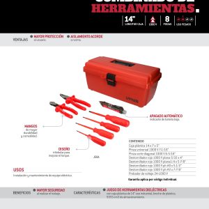 Juego combinado de herramientas para electricista de 1000 V con caja plástica,  8pieza Urrea