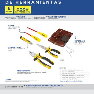 Juego combinado de herramientas para electricista de 1000 V, 6 piezas Surtek