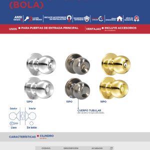 Pomo tubular bola función entrada, latón antiguo, llave estándar, blíster Lock