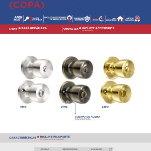 Pomo tubular copa recta función recámara, latón antiguo, llave estándar, blíster Lock