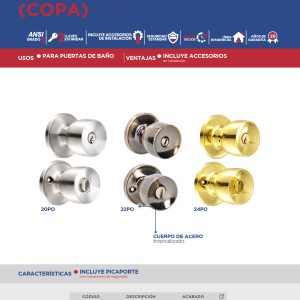 Pomo tubular copa recta función baño, latón antiguo, llave estándar, blíster Lock