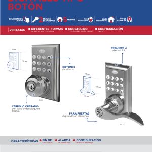 Cerradura digital tipo botón con manija, llave estándar Lock