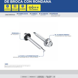 Pija cabeza hexagonal con rondana y punta de broca 2" x #14, 50 piezas Surtek