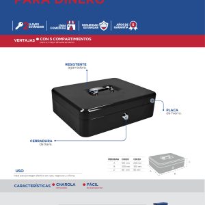 Caja metálica para dinero con charola removible 240 mm x 300 mm x 90 mm Lock