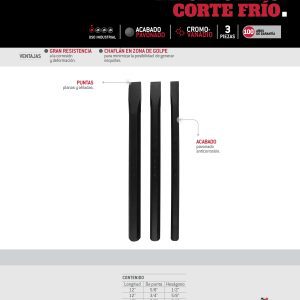 Juego de cinceles 5/8"-7/8", 3 piezas Urrea