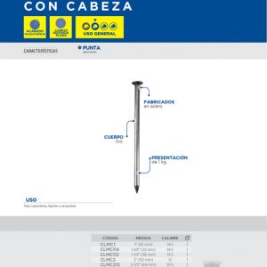 Clavo para madera con cabeza 3-1/2", 1 kg Surtek