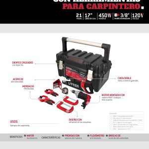 Juego de herramientas con taladro 21 piezas, caja plástica Urrea