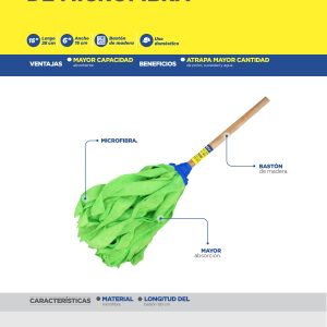Trapeador de microfibra con bastón de madera 120 cm, 470 gr Foy