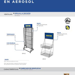 Rack de piso para 120 pinturas en aerosol 180 x 60 x 45 cm Surtek