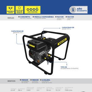 Vibradora de concreto a gasolina con motor de 4 tiempos 6.5 HP Surtek