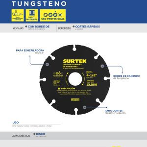Disco de diamante multi-corte punta de carburo de tungsteno, 4-1/2" Surtek