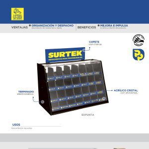 Rack despachador de mostrador para puntas intercambiables 19.5 x 38 x 24.6 cm Surtek