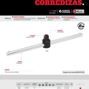 Barra corrediza para dado cuadro de 3/8", 8" Urrea