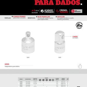 Adaptador para dado cuadro de 3/4" hembra a 1/2" macho Urrea