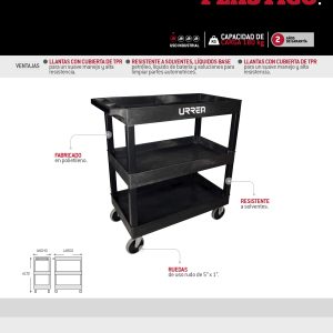 Carro utilitario plástico 35" x 18" 3 niveles Urrea