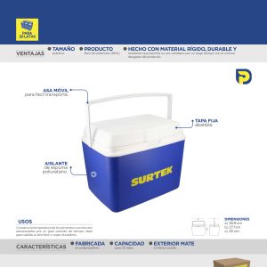 Hielera azul de 16 Lt, 38.9 x 29 x 27.5 cm Surtek