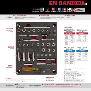 Juego de dados y accesorios cuadro de 1/4" combinados 48 piezas, CH111P-C Urrea