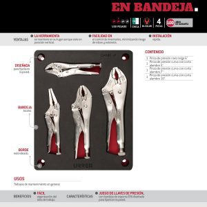 Juego de pinzas de presión 4 piezas, charola CH181P-C Urrea