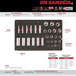 Juego de dados en pulgadas cuadro de 1/2" 32 piezas, CH231P-C Urrea