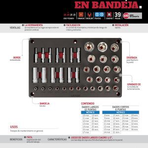 Juego de dados métricos cuadro de 1/2" 39 piezas, CH232P-C Urrea