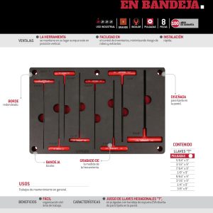 Juego de llaves hexagonales tipo "T" en pulgadas 8 piezas, CH272P-C Urrea