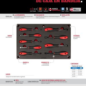 Juego de destornilladores con mango bimaterial de caja combinados 9 piezas, CH275P-C Urrea